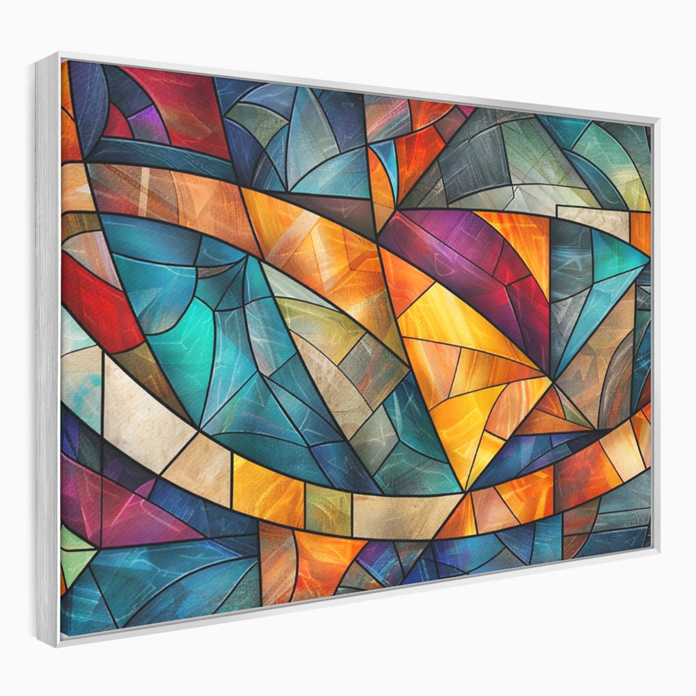 Tablou canvas cu tablou canvas cu mozaic geometric colorat, in rama de aluminiu argintiu